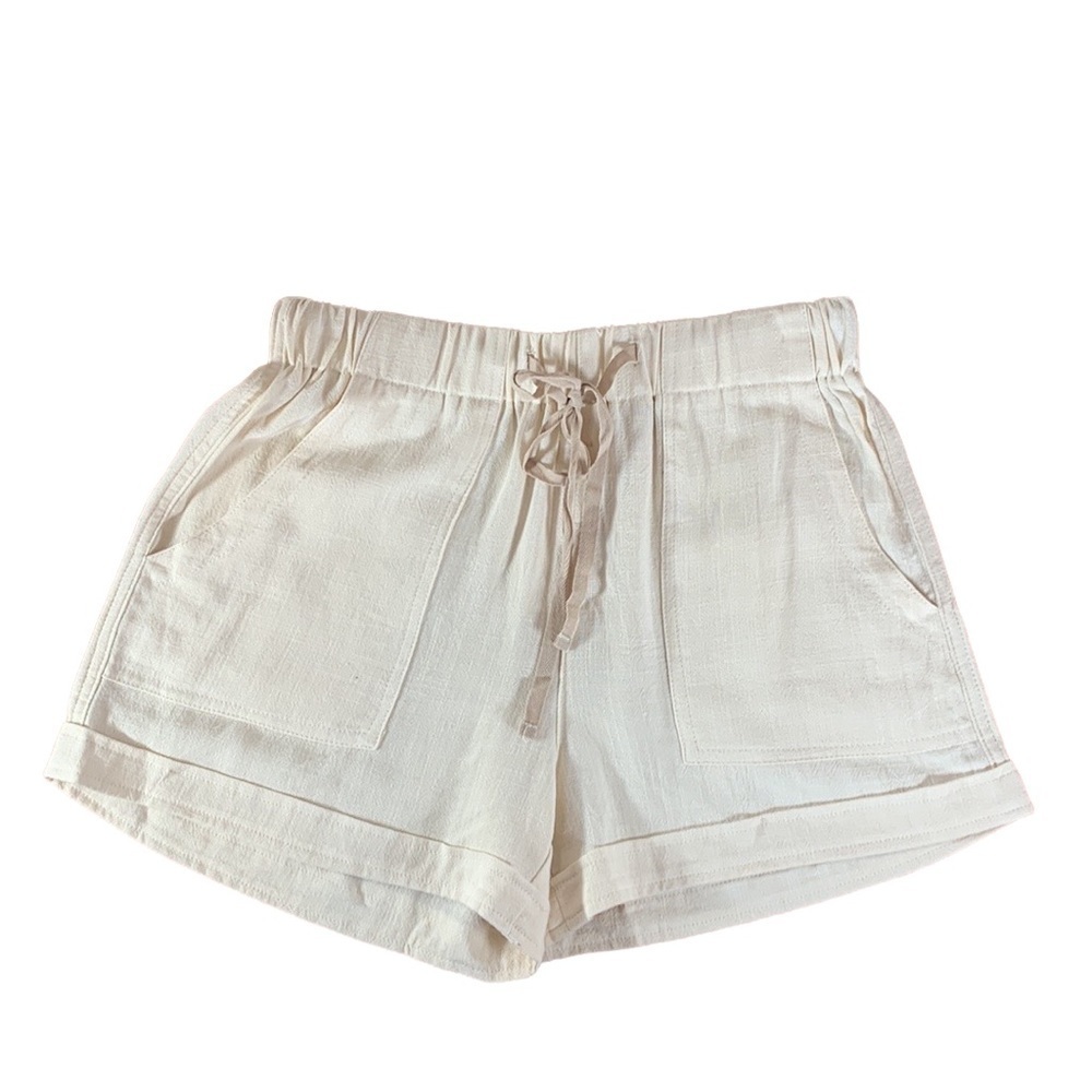 ADO Women's Active Lounge Shorts Drawstring Light Yellow Linen Blend Shorts - Sm